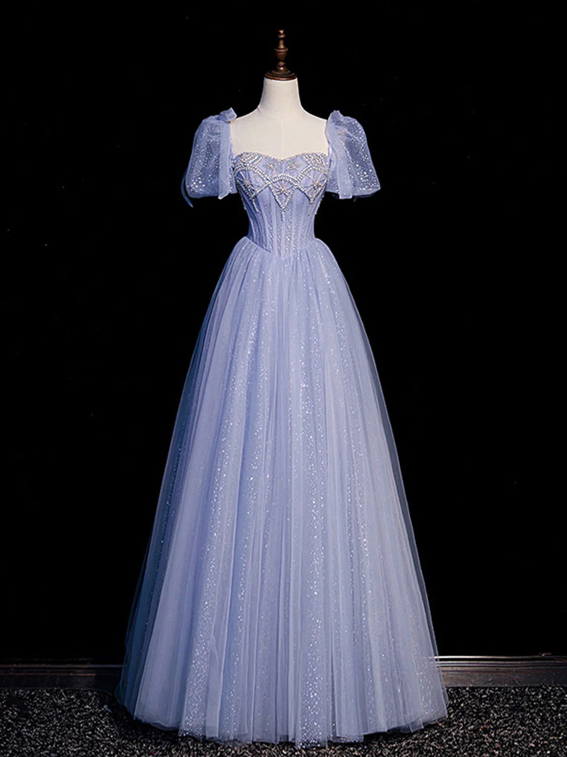 A-Line Sweetheart Neck Tulle Long Prom Dress